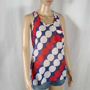 Sheer Blue w White & Red Spots 4th of July Tank